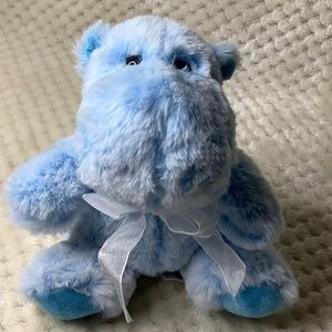 ROYAL Soft Blue Plush Hippo Stuffed Animal Toy w White Bow
